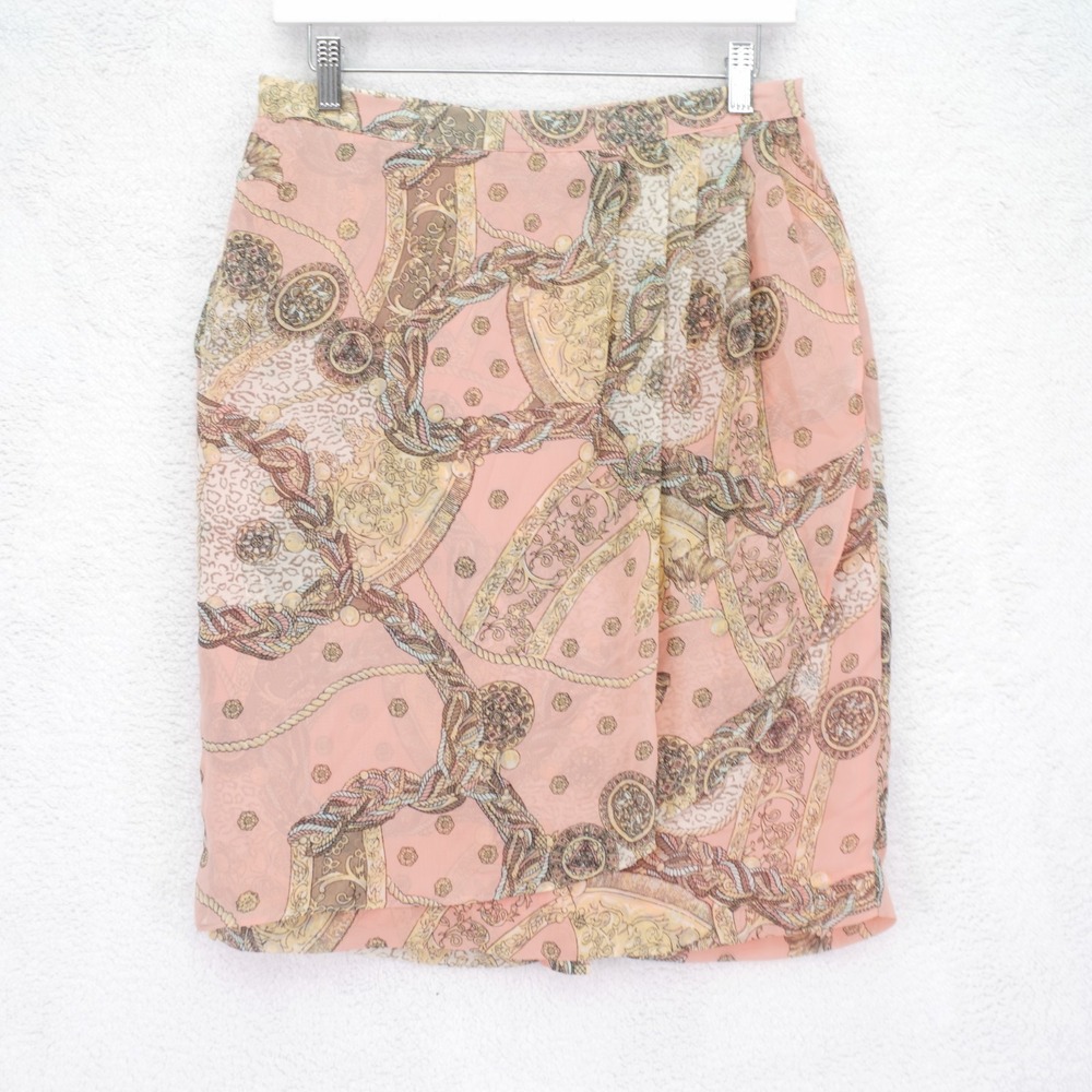 Jaclyn Smith‎ Collection Sheer Wrap Skirt Pink Yellow Baroque -Small 29- Lined
